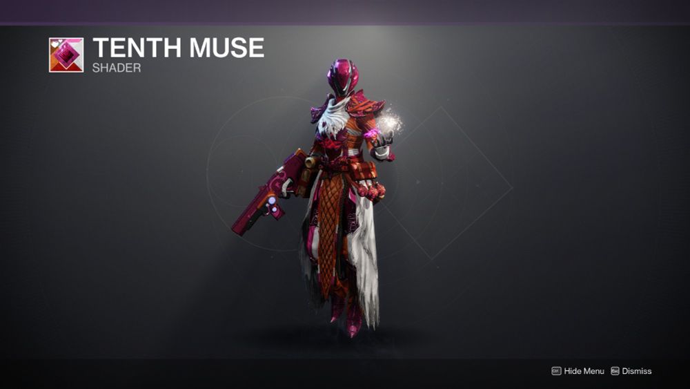Shader preview in Destiny 2 of my warlock wearing the new Tenth Muse shader coming with Pride Month