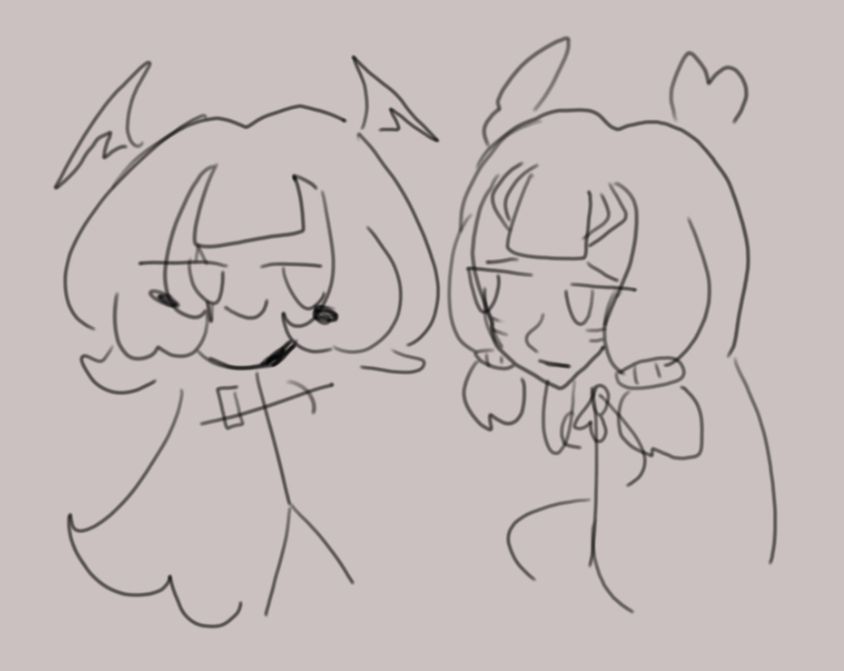 Doodles of Nova and Onikka from Castaway_Pi's The Underworld Cafe. Drawn in a clearly professional way.