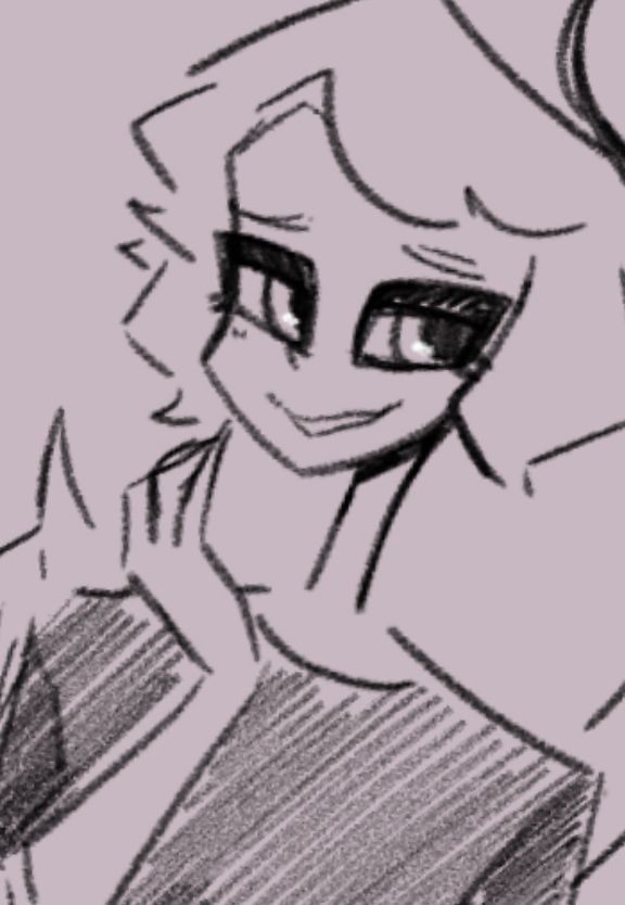 A male character with a hand raised to his face as he softly laughs, looking to his left to a figure beside him.