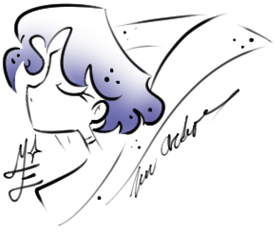 Concept art of a character from Records of Change. Their hair is drawn with a blue tint, moved by the wind as they face upward with closed eyes.