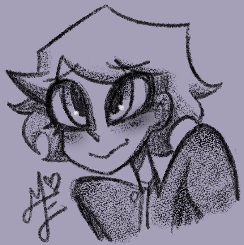 Sketched artwork of Panchi from Records of Change. View is depicted looking above him as he wears a small smile.