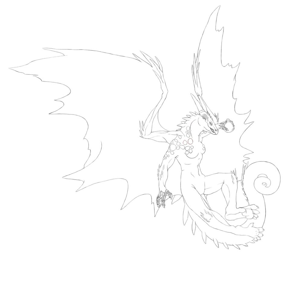Anthropomorphic dragon lineart