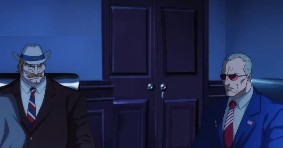 A frame of the Devil May Cry animated series showing the president and the vice-president of the United States of America.