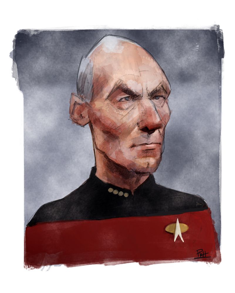 Patrick Stewart as Captain Jean-Luc Picard. 