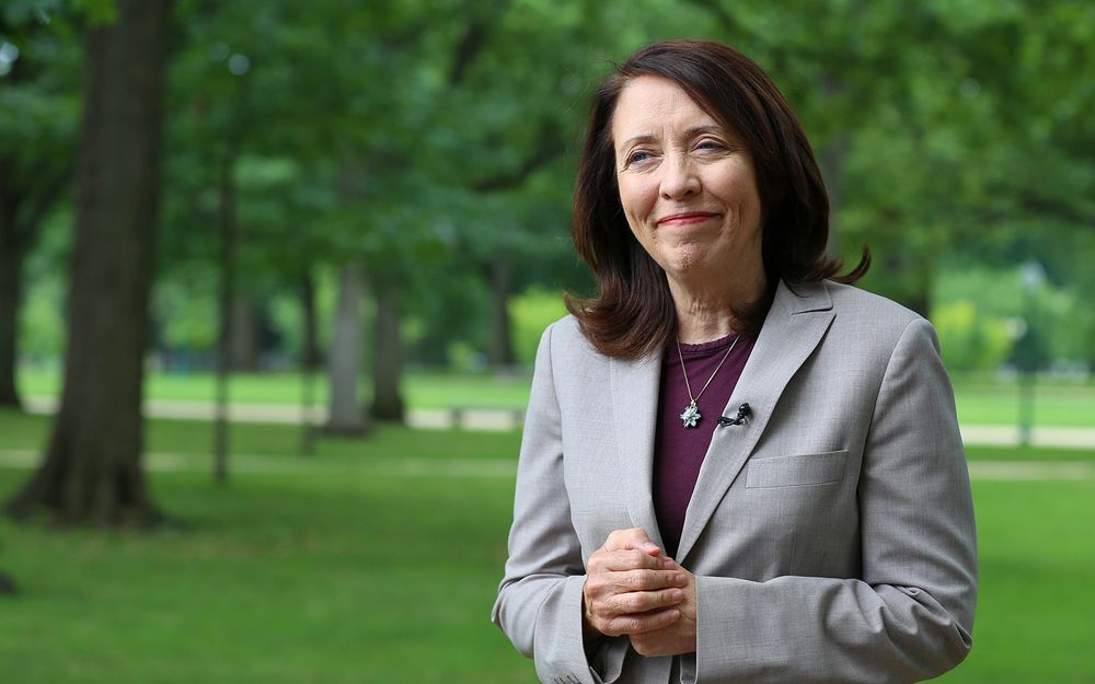 Sen. Maria Cantwell smiling with hands folded in front of her
