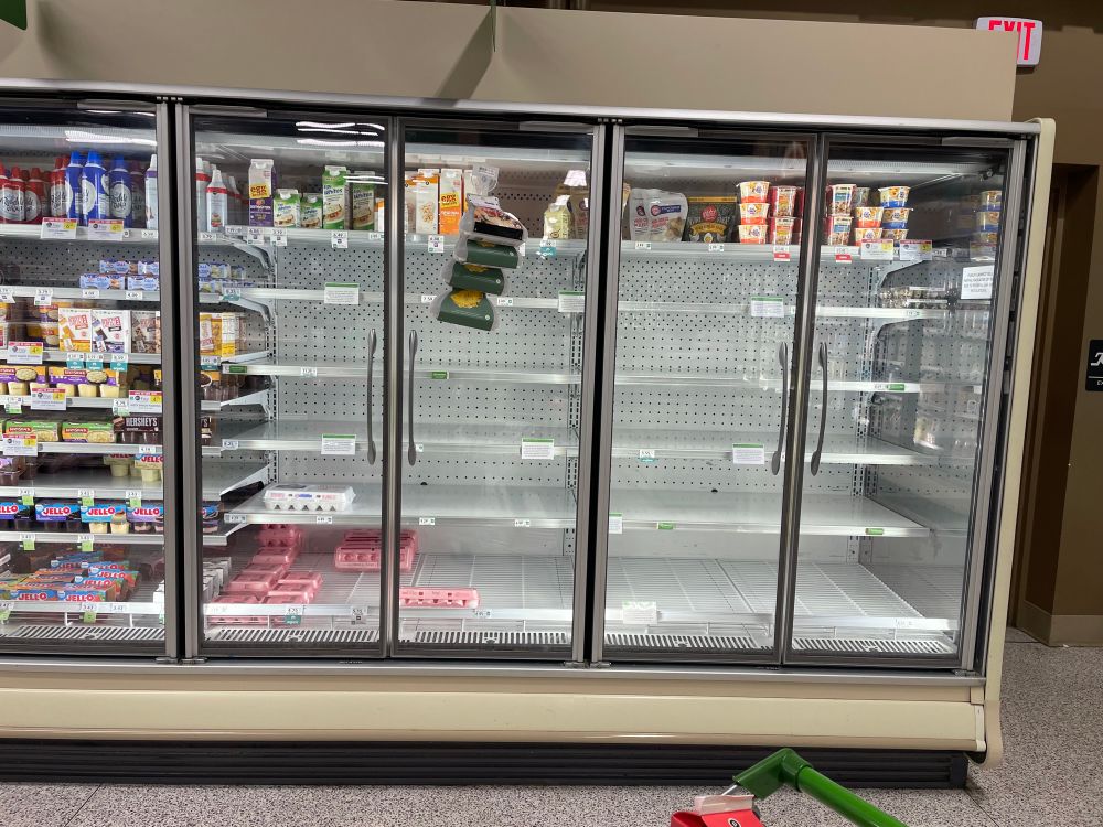 Empty grocery case with no eggs left