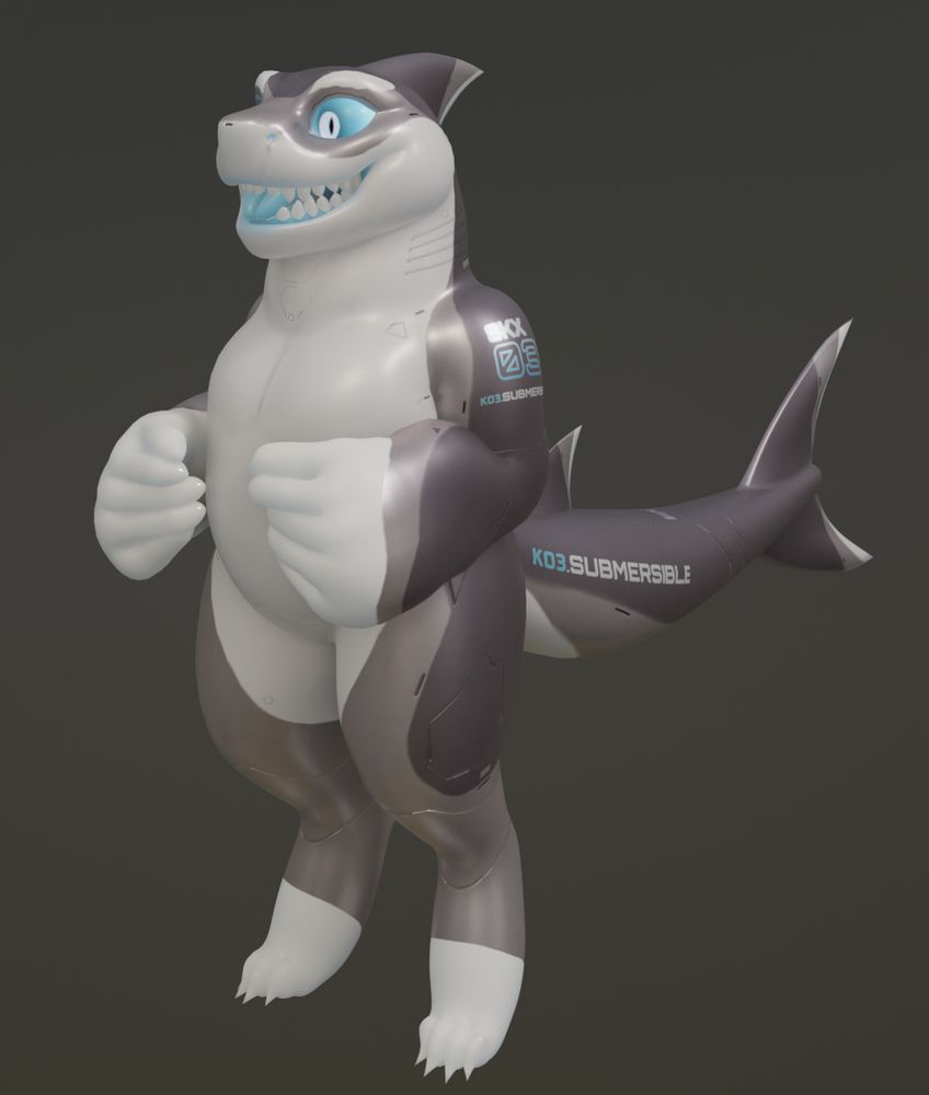a chubby anthro shark robot