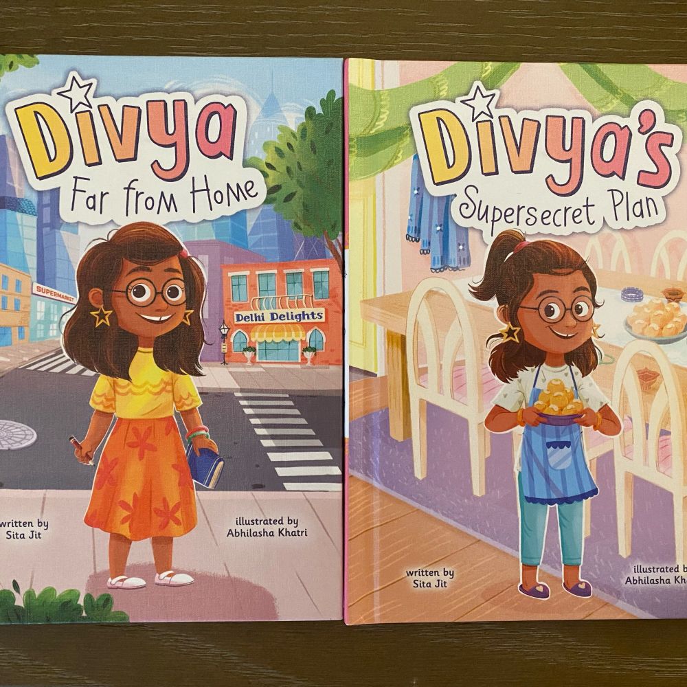 Cover of two books- Divya Far from Home and Divya’s Supersecret Plan 