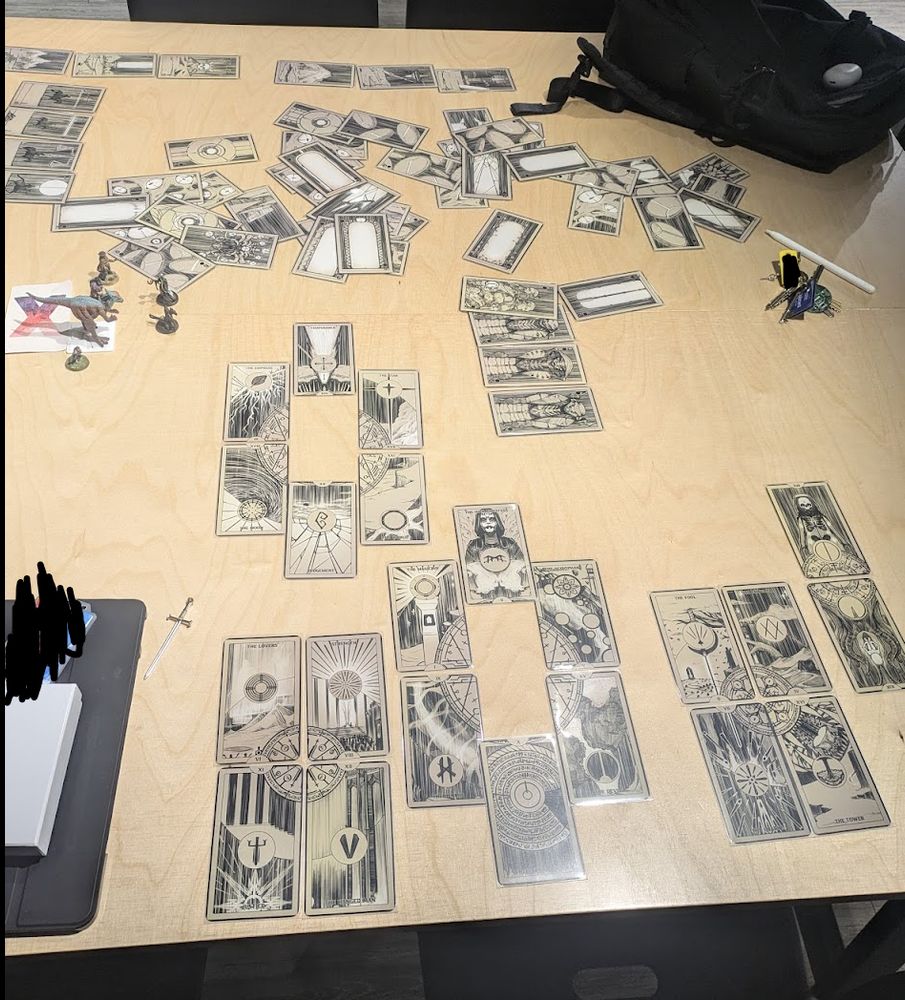 Example of some of the interconnecting patterns in a DND God structure based around tarot cards.