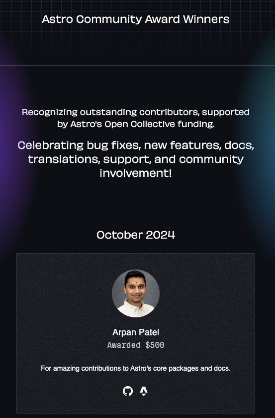 astro community awards page