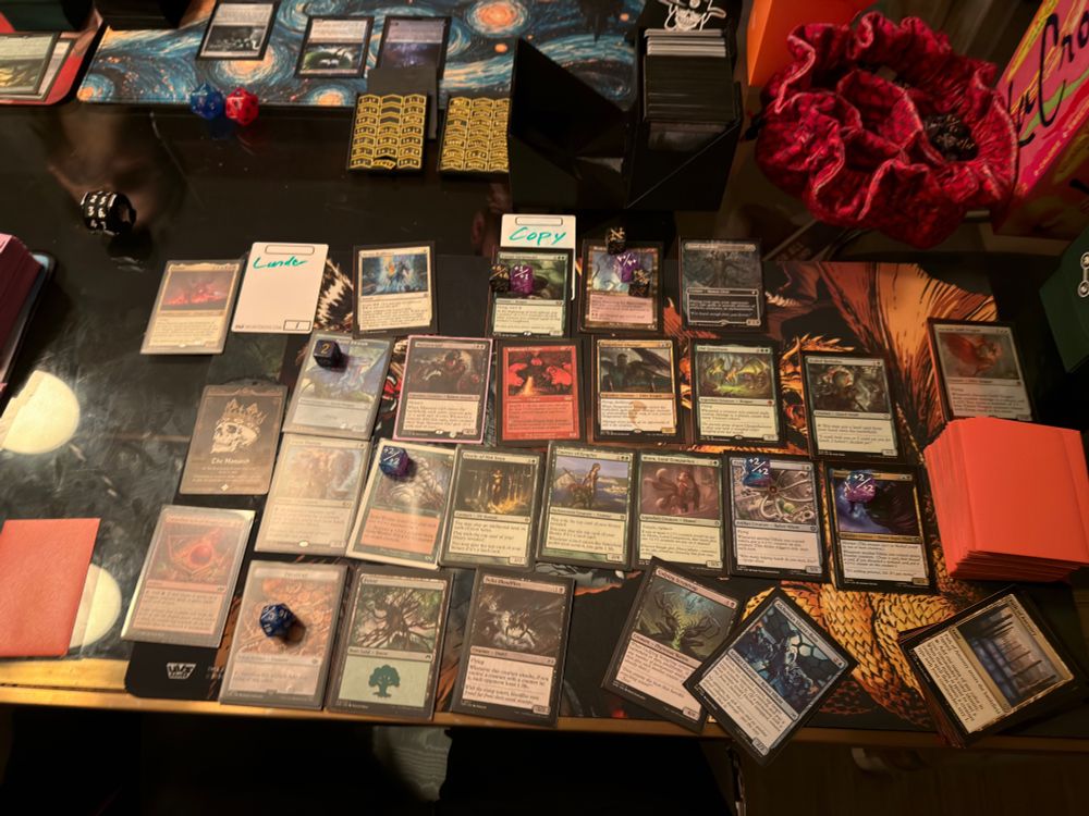 A photo of a magic the gathering board literally full of cards edge to edge. 