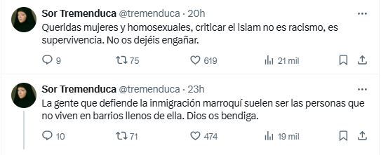 El influencer gay de derechas Sor Tremenduca: "Criticar el islam no es racismo, es supervivencia" /  "La gente que defiende la inmigración marroquí suelen ser las personas que no viven en barrios llenos de ella"