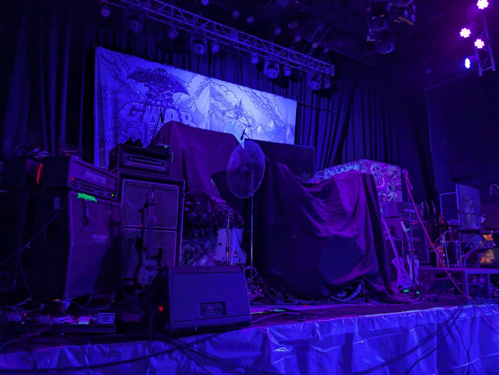 The stage at the Summit. A Gwar banner is in the background. 