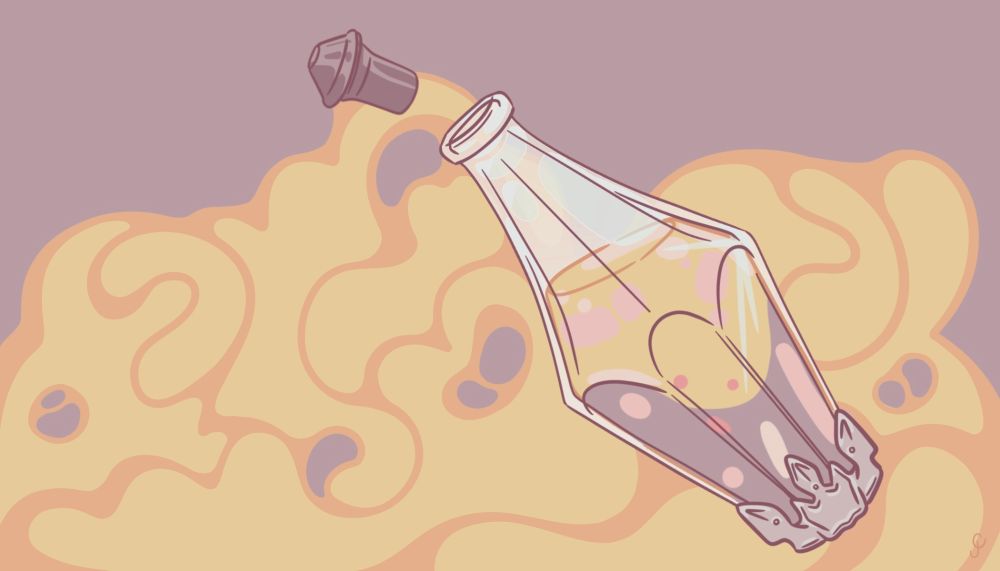 A potion bottle with a popped cork, like champagne 