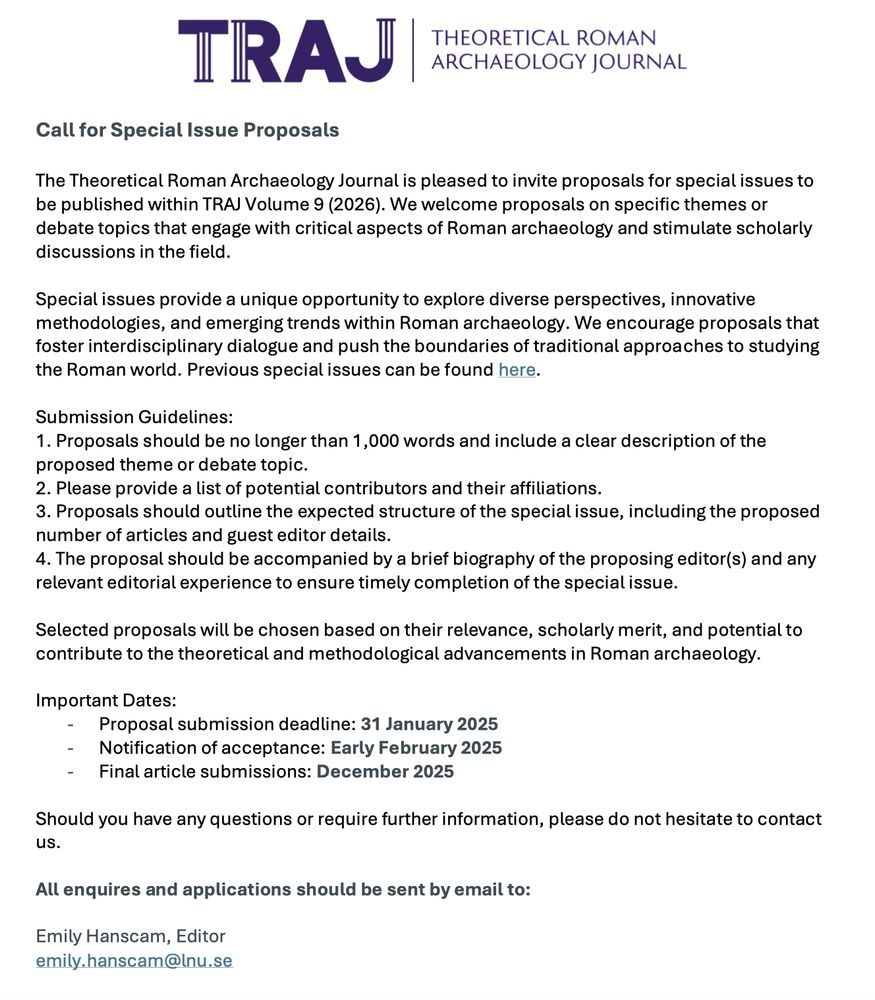 A pdf document showing the TRAJ logo and text for the call for special issue proposals.