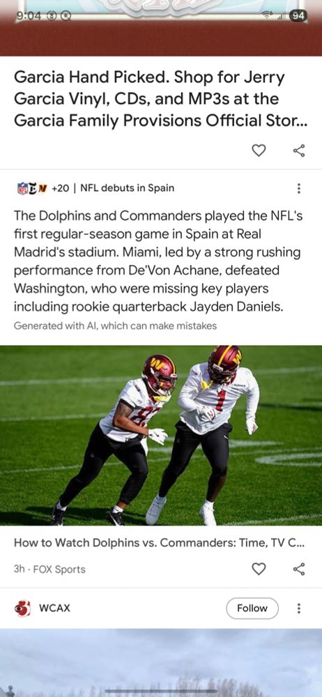 Screenshot of a news brief generated by AI that describes the end of a football game three hours before the game began.