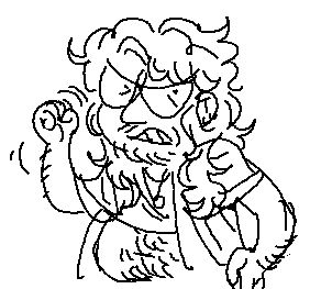 A quick mspaint doodle of the artist from the waist up waving their fist with an angry expression.