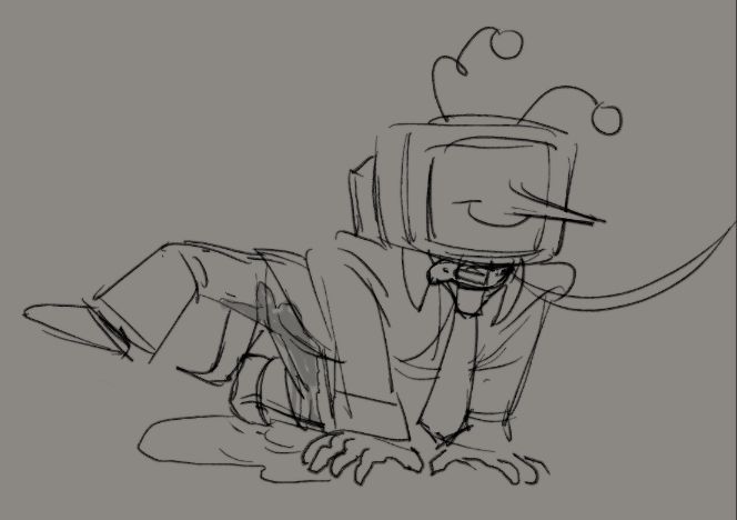 A gag illustration of Tenna from Deltarune on all fours wetting himself like a dog. He is wearing a collar attached to a leash that ends off-screen. Tenna looks content with himself.