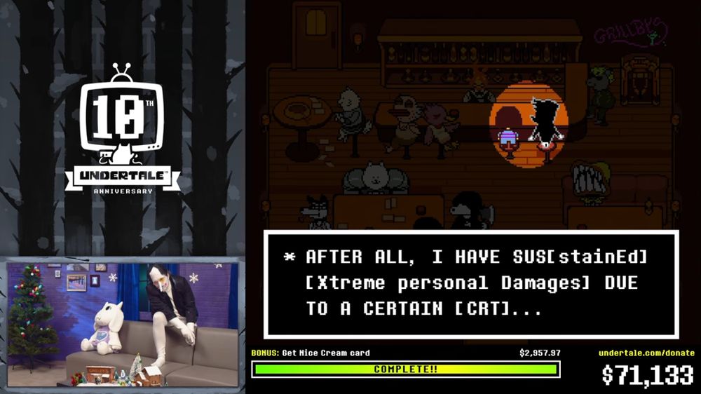 Screenshot of the undertale anniversary stream with spamton