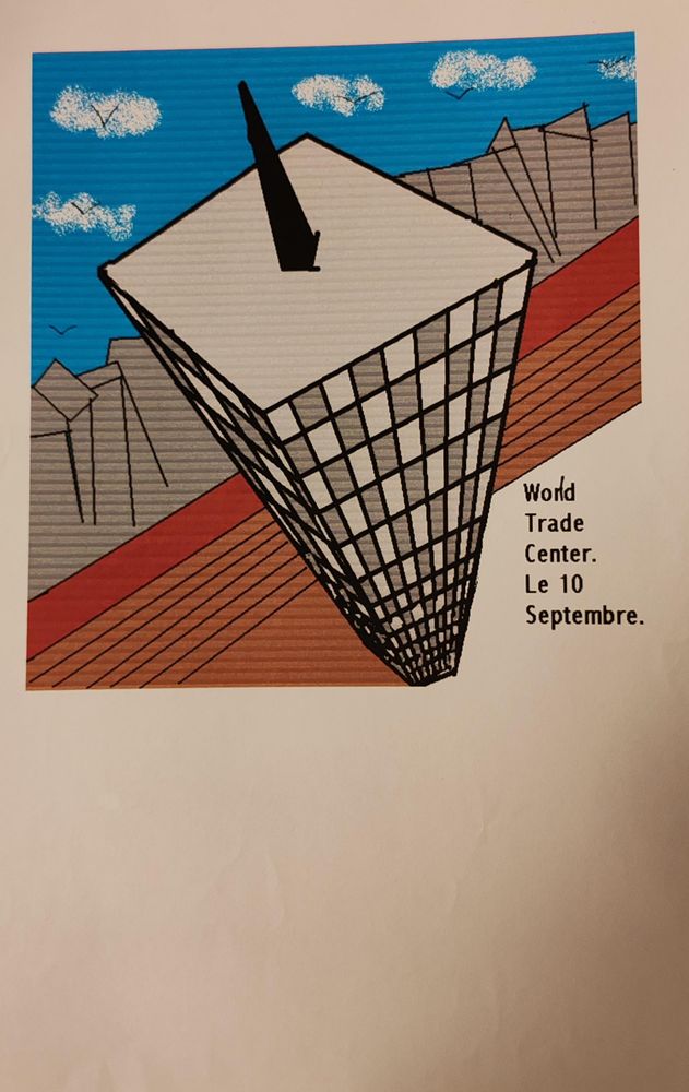 Vue en contre plongée du world trade center le 10 septembre, sur paint