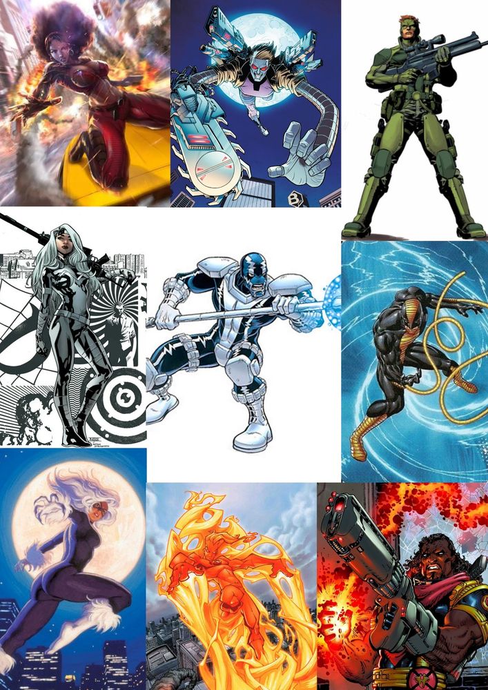 Misty Knight 
Machine Man 
Solo
Silver Sable 
Cardiac 
Constrictor 
Black Cat
Johnny Storm 
Bishop 