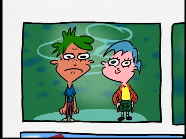 Screenshot from KaBlam's "Won't Stick to Most Dental Work". Henry and June are standing in a panel, Henry's pissed and June's smirking almost smugly.