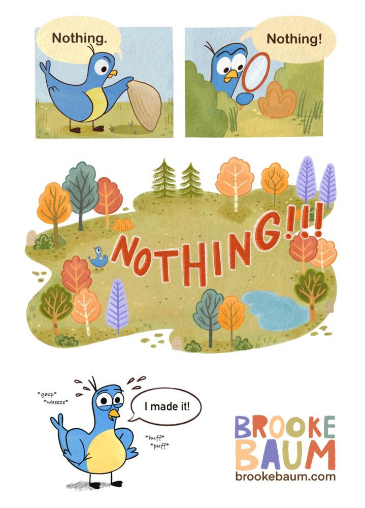 Images of LATE BIRD, a small blue bird, angrily looking for worms