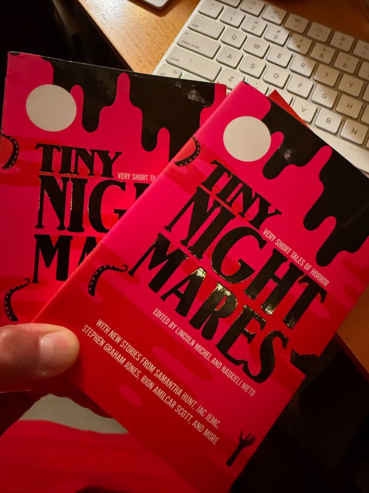 Cover image of Tiny Nightmares, a collection of very short horror stories edited by Lincoln Michael and Nadxeili Nieto. Recommend.