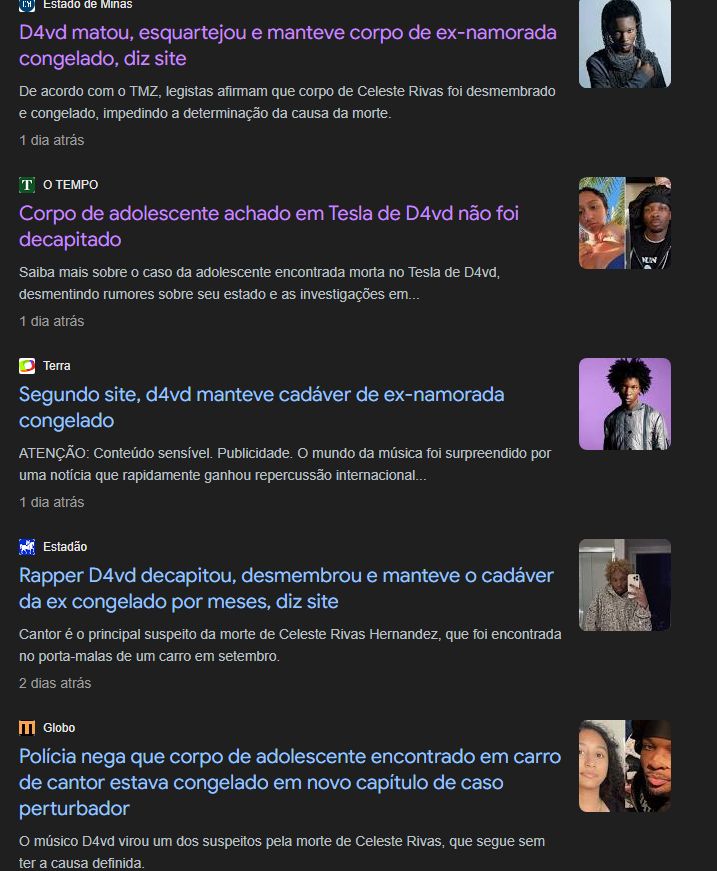 Sites de noticias dando infos contraditórias sobre o caso da morte ligada ao cantor D4VD