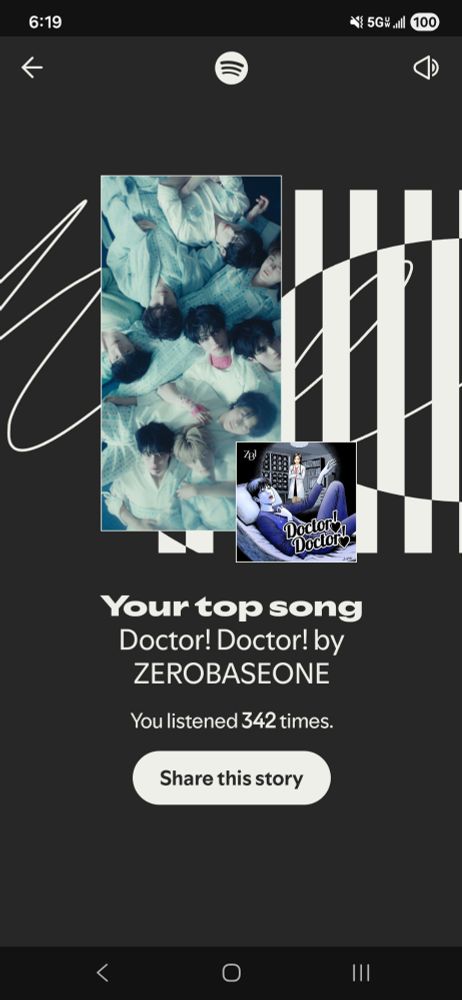 spotify wrapped screenshot showing that my top song was doctor doctor by zb1 and i listened to it 342 times