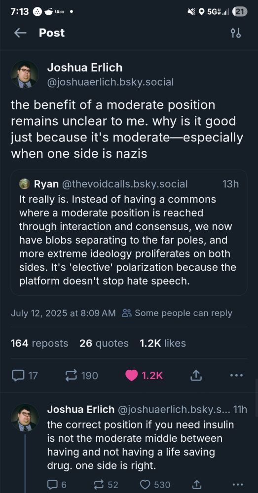 Tweet explaining that "moderation" for moderation sake doesn't make sense.