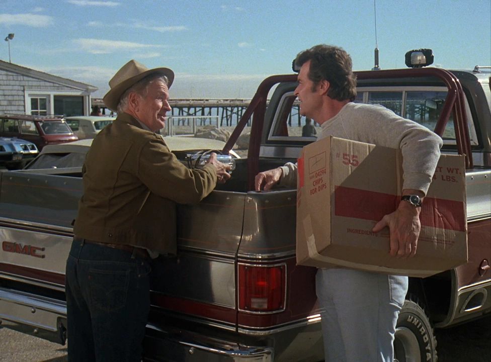the 1975 GMC K-1500 Wideside Sierra driven by Jim Rockford's dad, Rocky, in The Rockford Files. 