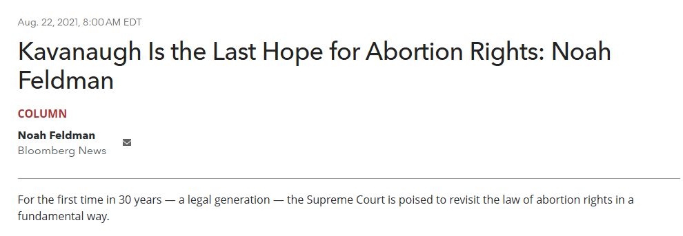 Noah Feldman: "Kavanaugh is the Last Hope for Abortion Rights"