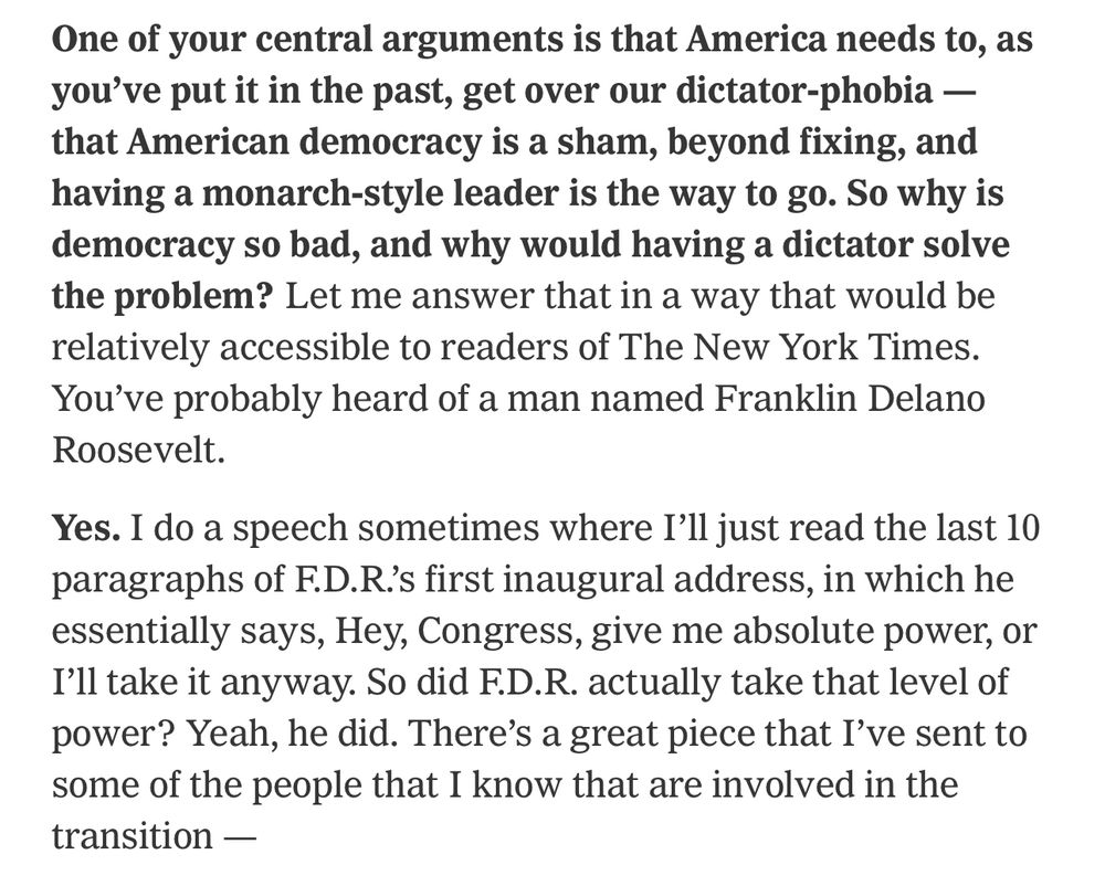 Excerpt from article about FDR demanding “absolute power”