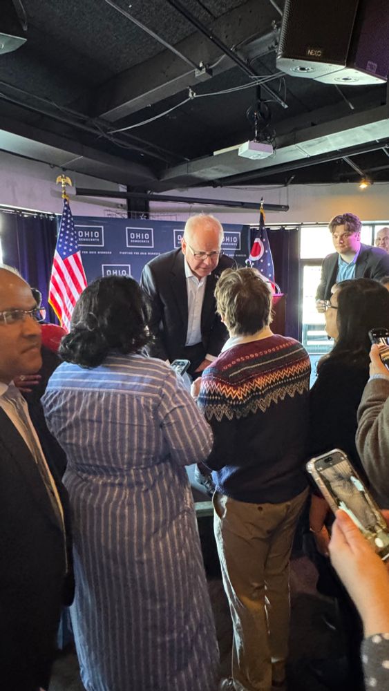 governor tim walz greets supporters at a fundraiser for the ohio democratic party in april 2025.