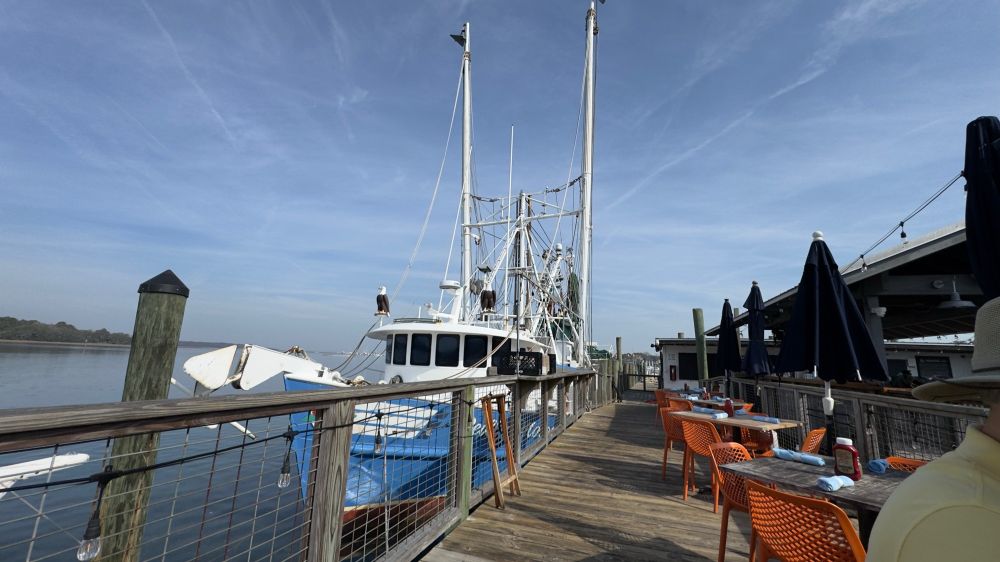 The fishing boat on the dock at Hudson’s Restaurant on Hilton Head Island