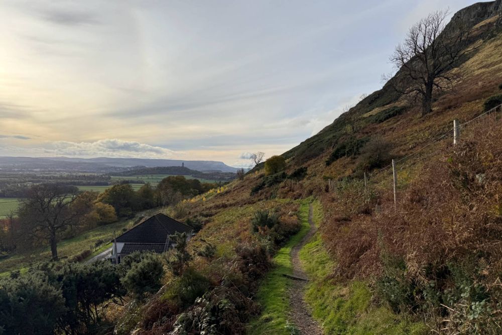 Narrow path across slope with soft, low light
