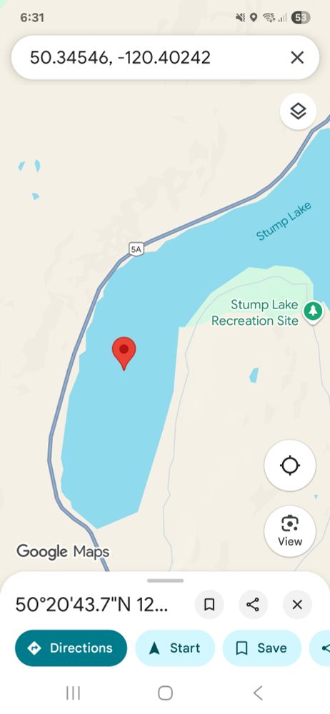Google Maps point in the middle of a lake
