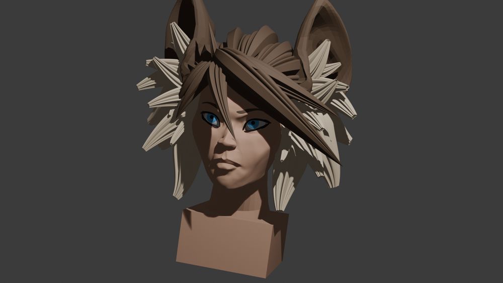Render of a 3D sculpt, depicting the head of a catgirl.