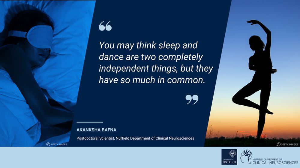 Picture of person asleep, 'You may think sleep and dance are two completely independent things, but they have so much in common.' silhouette of dancer.