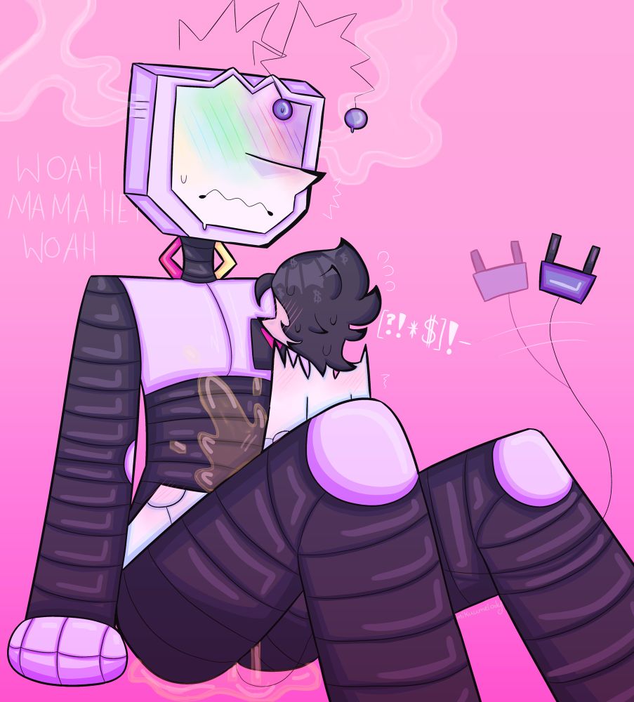 Puppet Spamton riding Tenna, but he’s stopped to piss himself all over Tenna. Tenna’s watching with a shocked expression, steam flowing out of his vents, his tail wagging in enjoyment as he now sits in a puddle of Spamton’s piss.
Tenna, in his mind: "WOAH MAMA HEY WOAH"
Spamton, out loud: "[?!*$]!" (Fuck!)