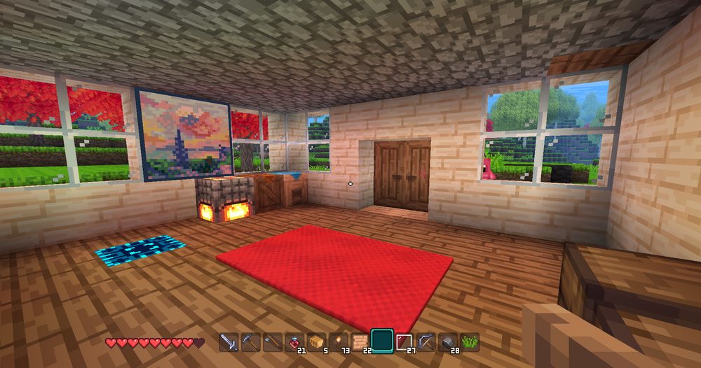 A screenshot of my game, I am standing inside a house I built