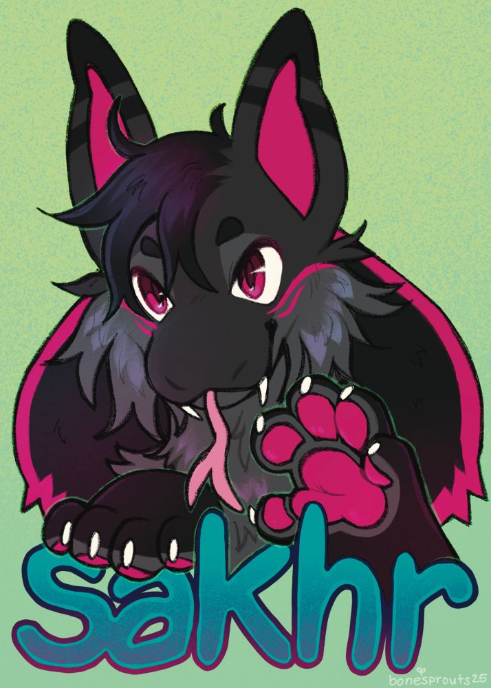 digital art badge of an anthro fluffy snake named sakhr showing off his paws
