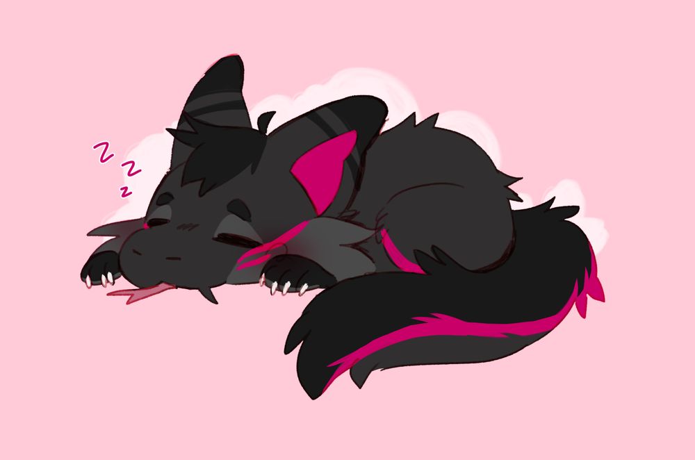 digital art coloured sketch chibi of a fluffy snake critter, Sakhr, sleeping