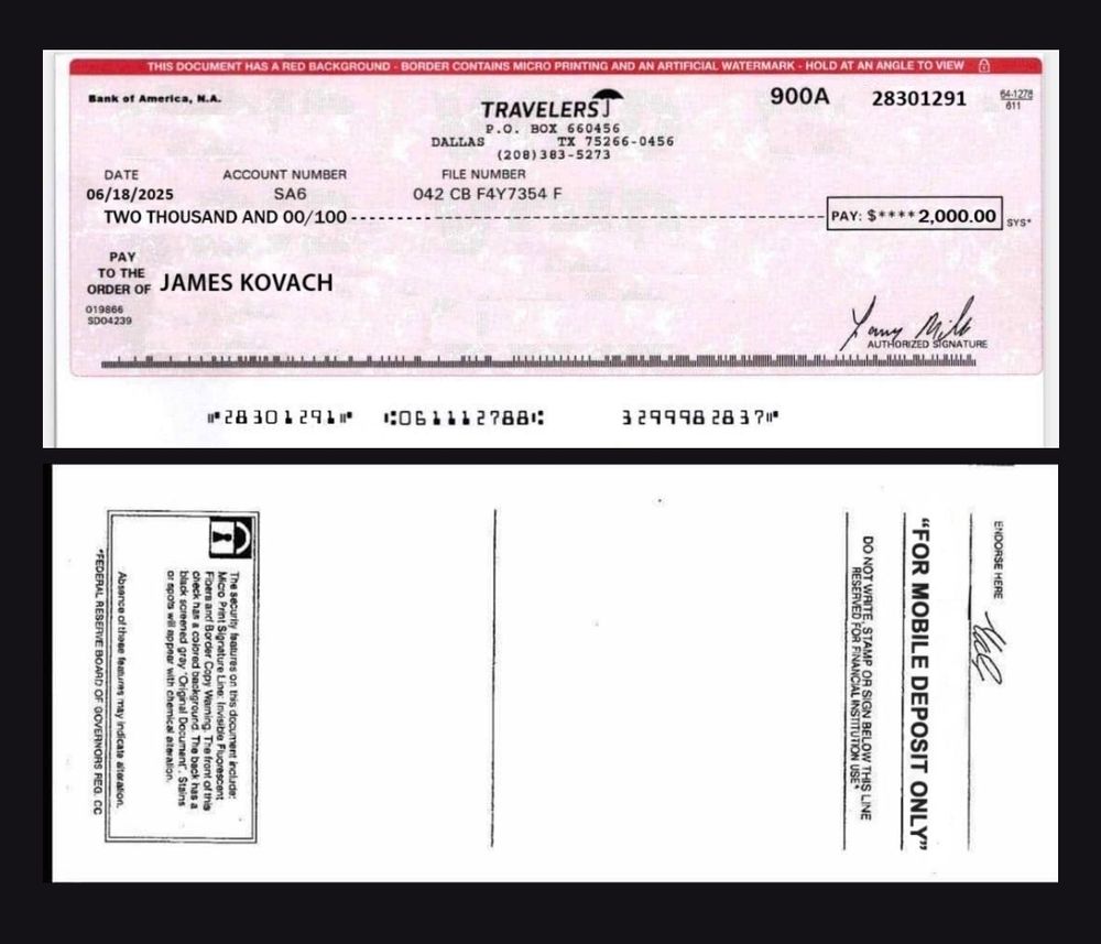 Image of fraud check from a Muse scam