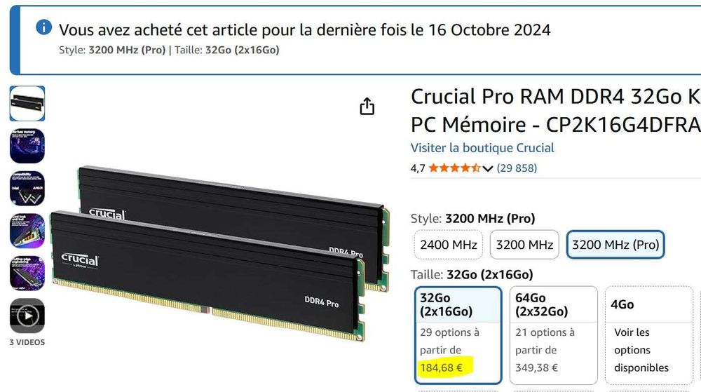 32 Go Ram Xmp 2 = 184 €
le 27 11 2025