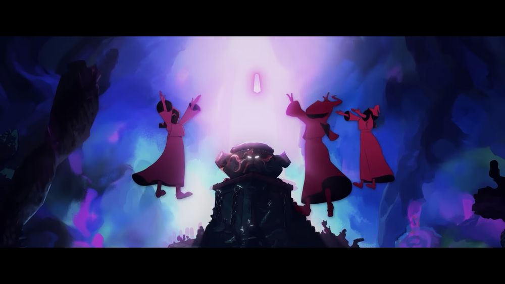 Screenshot: Having forged the mystical light into a crystal, the mystics summon it forth to use its magic for the benefit of the kingdom.