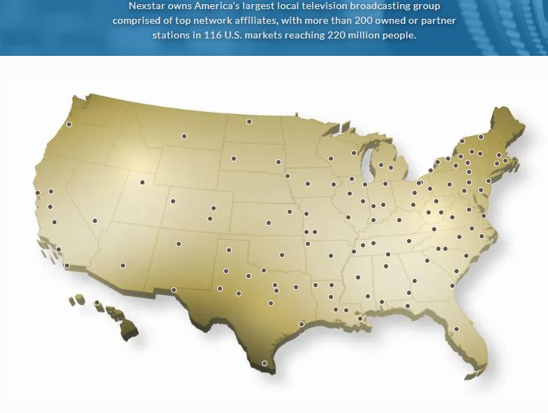 Map of Nexstar owned stations in the USA