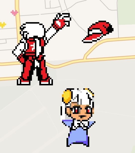 Pixel artwork of Terry Bogard and Stupid Ingrid Baby on wplace