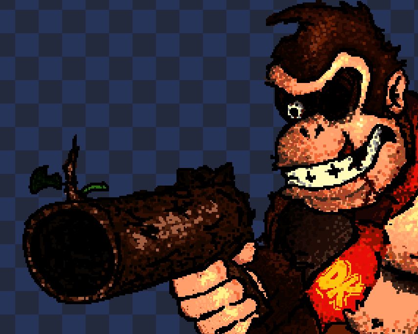 Donkey Kong with the shading and colors from his Nintendo64 game. He is holding the coconut gun from the same game!